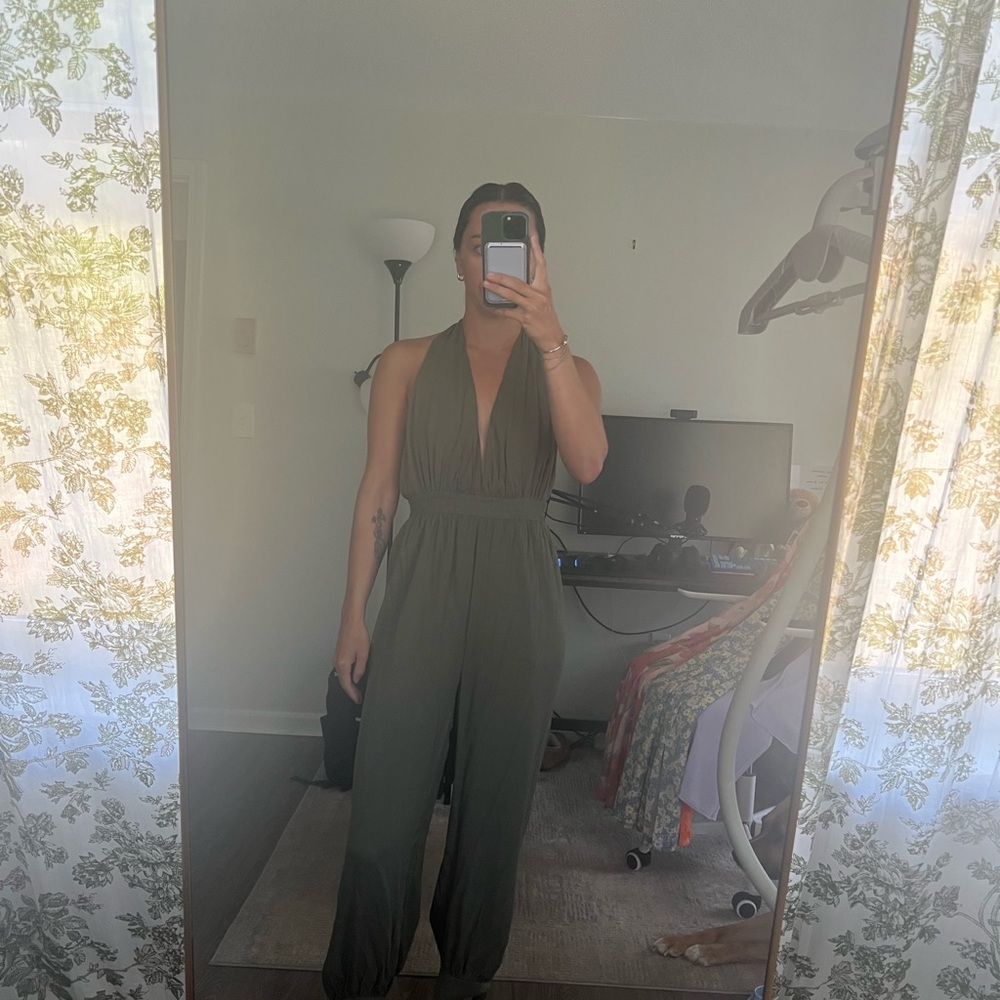 Lulu's Deep Green Halter Jumpsuit